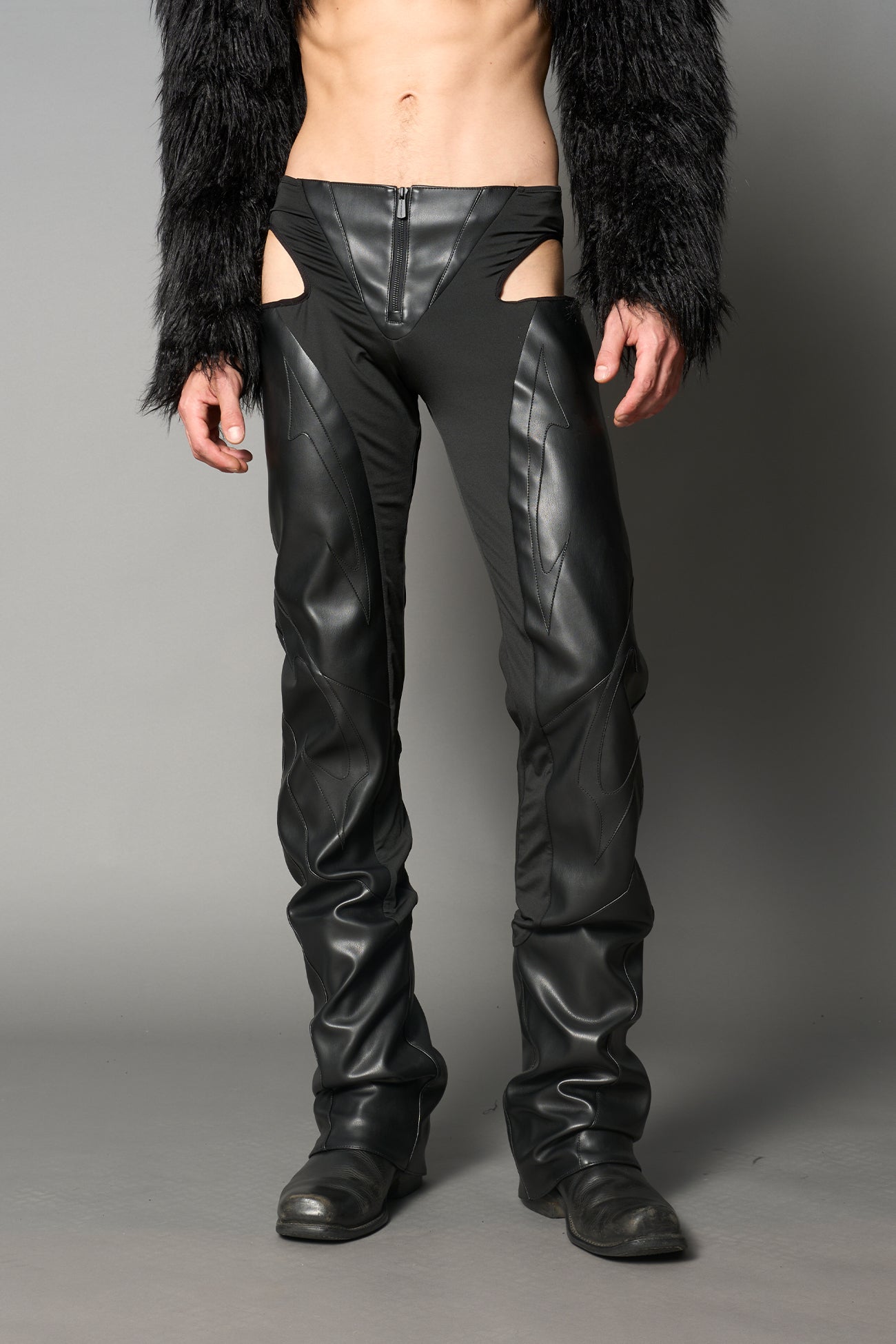 namilia moto cut out pants black male front 3000x